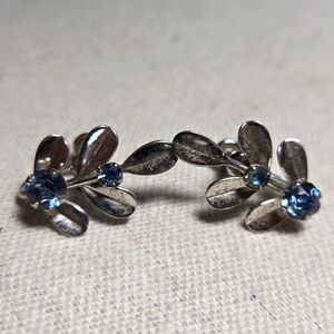 Van Dell Sterling Silver & Blue Rhinestone Screw Back Earrings